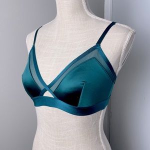 Green Mesh Satin Bralette Crop Top Bra